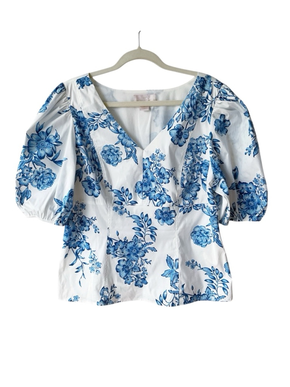 Rachel Parcell Puff Sleeve Top in Blue Air Mediterranean Bouquet Size XL